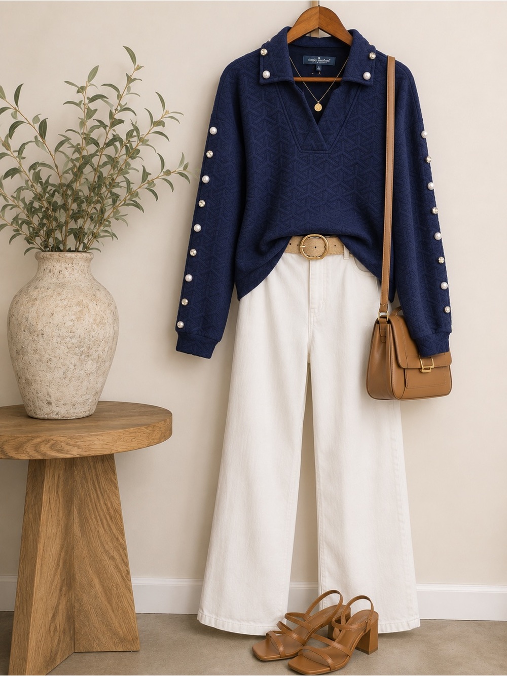 Simply Southern Pearl Embellished Pullover | Navy | Quarter Snap | Size L